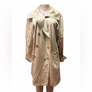Lilly Pulitzer Womens Qynn Tan Gold Button Belted Trench Coat Size L Classic
